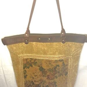 Down Home Leather Large Tapestry Tote - EUC